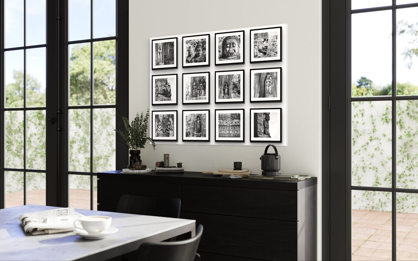 Mosaic Wall Art: Angkor Temple Scenes (black/white)