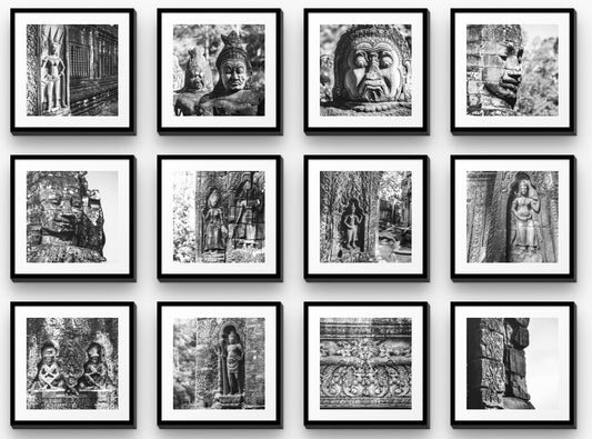 Mosaic Wall Art: Angkor Temple Scenes (black/white)